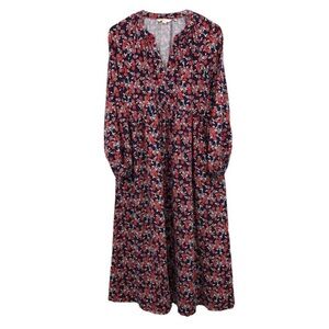 Boden Willow Floral Midi Jersey Dress 10 V-Neck Balloon Sleeve Pockets A-Line